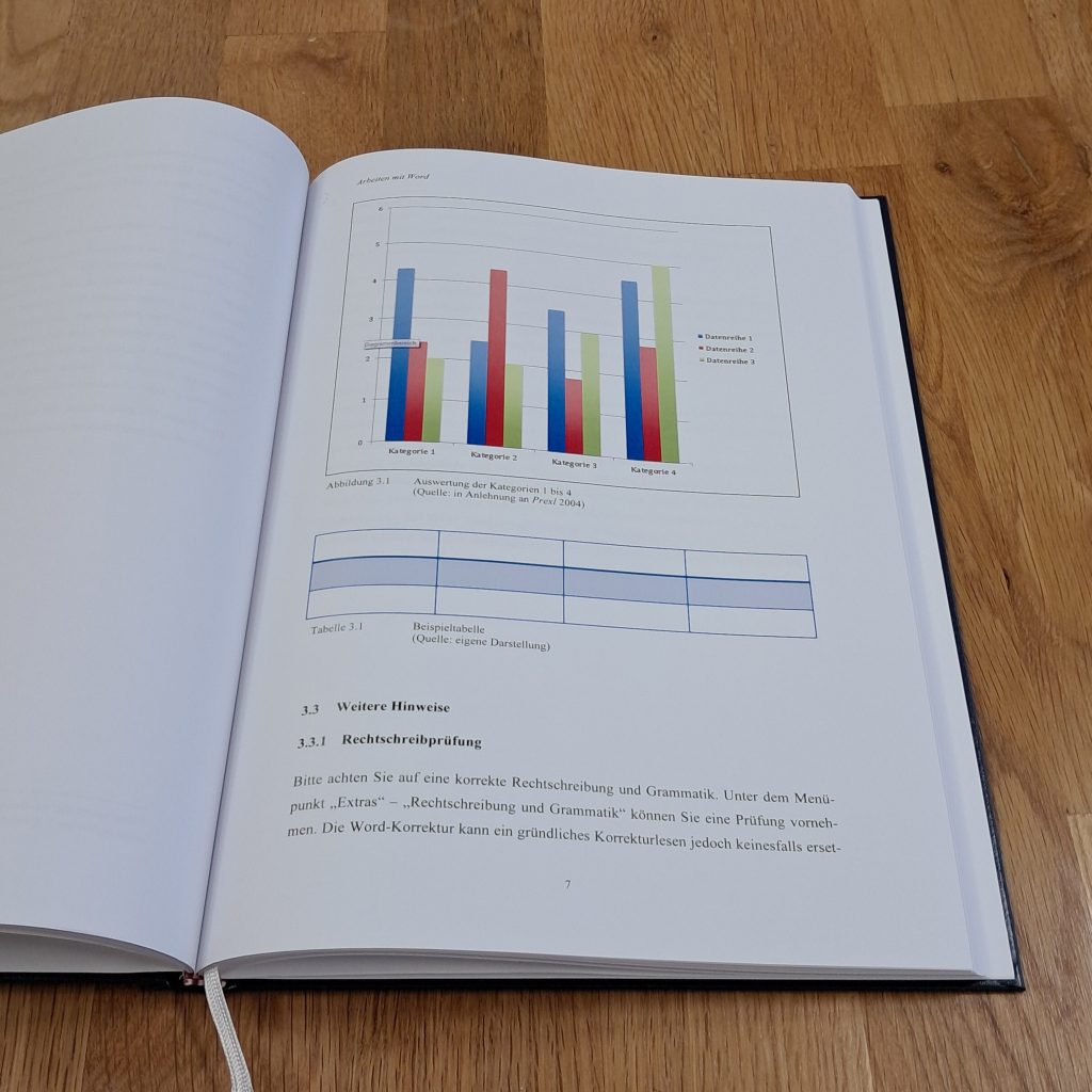 Abbildung Abschlussarbeit Hardcoverbindung offen